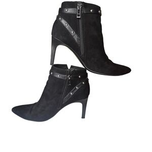Black Suede Fairy Whimsigoth Studded Zip Pointy Heeled Boots 7.5
